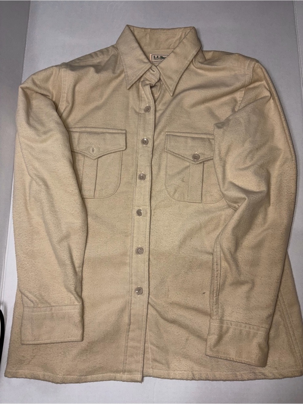 L.L. Bean Men's Tan Button-Front Wool-Blend Shirt Jacket
